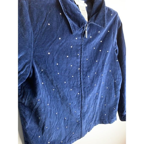 Quacker Factory Womens Medium Dark Blue Full Zip Jacket with Bling - Picture 4 of 10